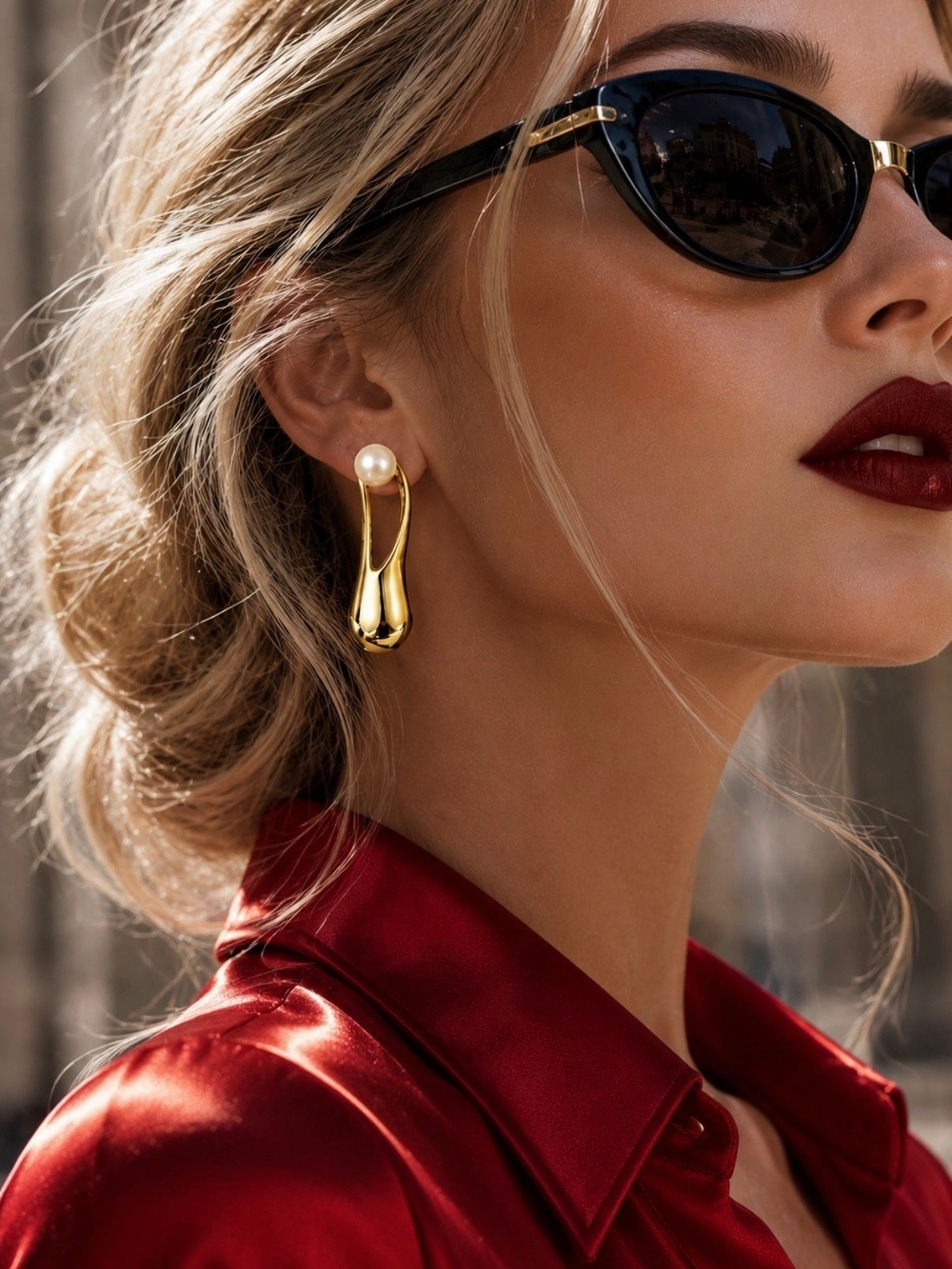 Gold Drop Earrings with Pearl Accent